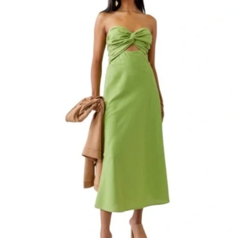 Francesca's Audrey Parks Green Strapless Twist Front Dress